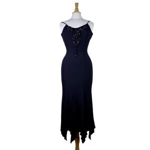 Vintage Jessica McClintock Gunne Sax mermaid dress goth cocktail beaded strapy S